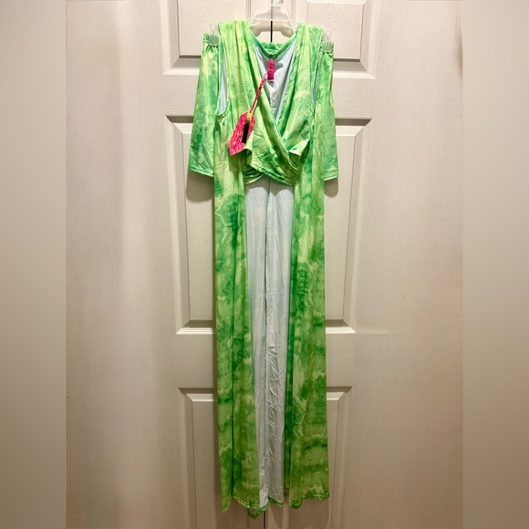 True Rock 2pc Green Tie-Dye shorts/top Sz:XL crisscross/open front design - Picture 1 of 6